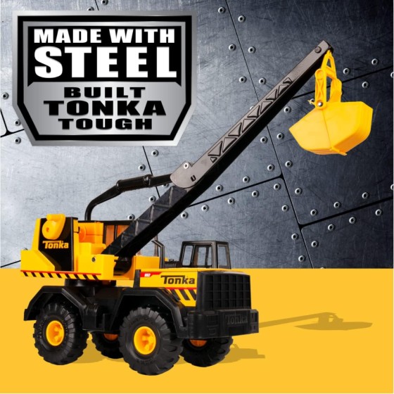 Tonka Steel Classics Mighty Crane - Made with Steel & Sturdy Plastic, Yellow Toy Construction Truck