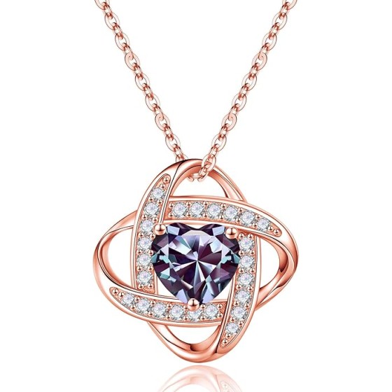 Iefil 925 Sterling Silver Love Knot Birthstone Necklace, Natural or Created Gemstone, Anniversary Birthday Gifts for Women, Jewelry Gifts for Wife Mom Girlfriend