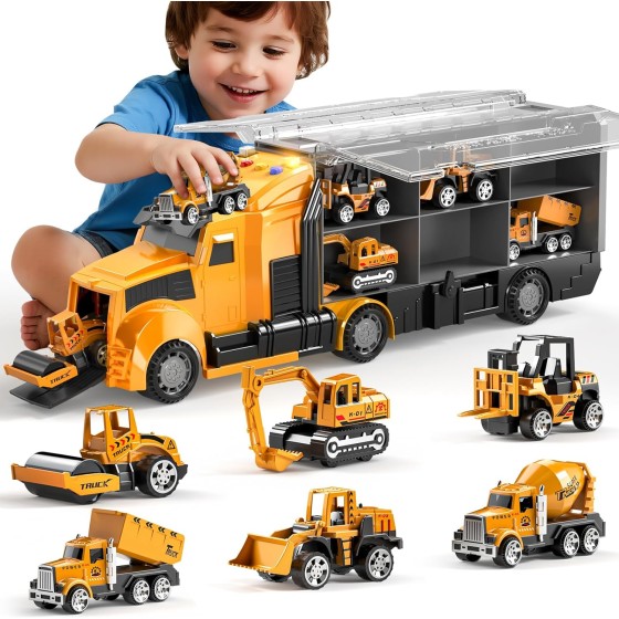 Construction Trucks Toy Set with Play Mat, Carrier Truck Play Vehicles Set