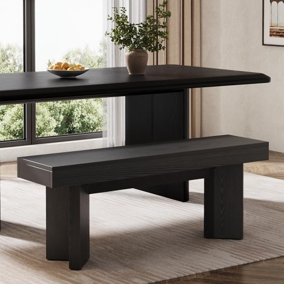 Tribesigns Farmhouse Wooden Dining Bench, 47" Indoor Kitchen Table Bench with Sturdy Frame for Dining Room, Kitchen, Restaurant (Black)