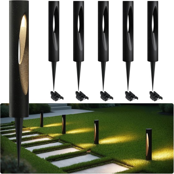Tribesigns 6-Pack Low Voltage Landscape Lights, 4.8W LED Pathway Lights, 3000K Outdoor Landscape Lighting for Walkway, Garden, Yard UL&ETL Listed, IP65 Waterproof, 12-24V Aluminum Alloy, Black