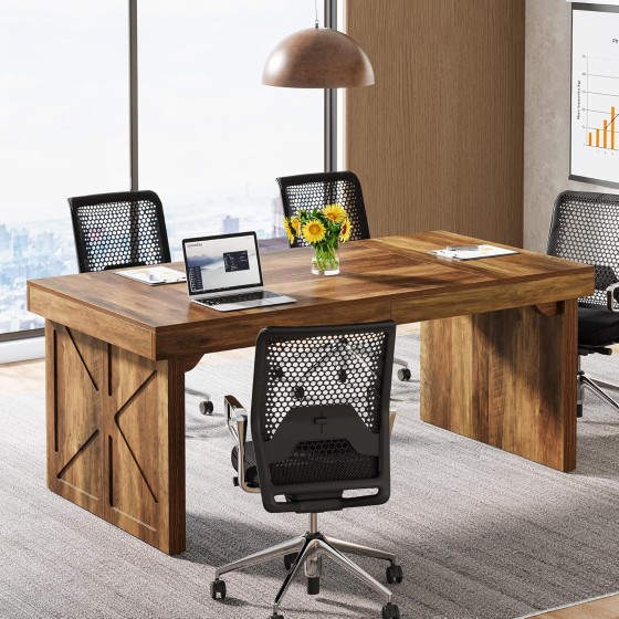 Tribesigns 6ft Rectangular Conference Table, 63 Inches Wood Meeting Table, Modern Seminar Table Boardroom Desk for Office Conference Room